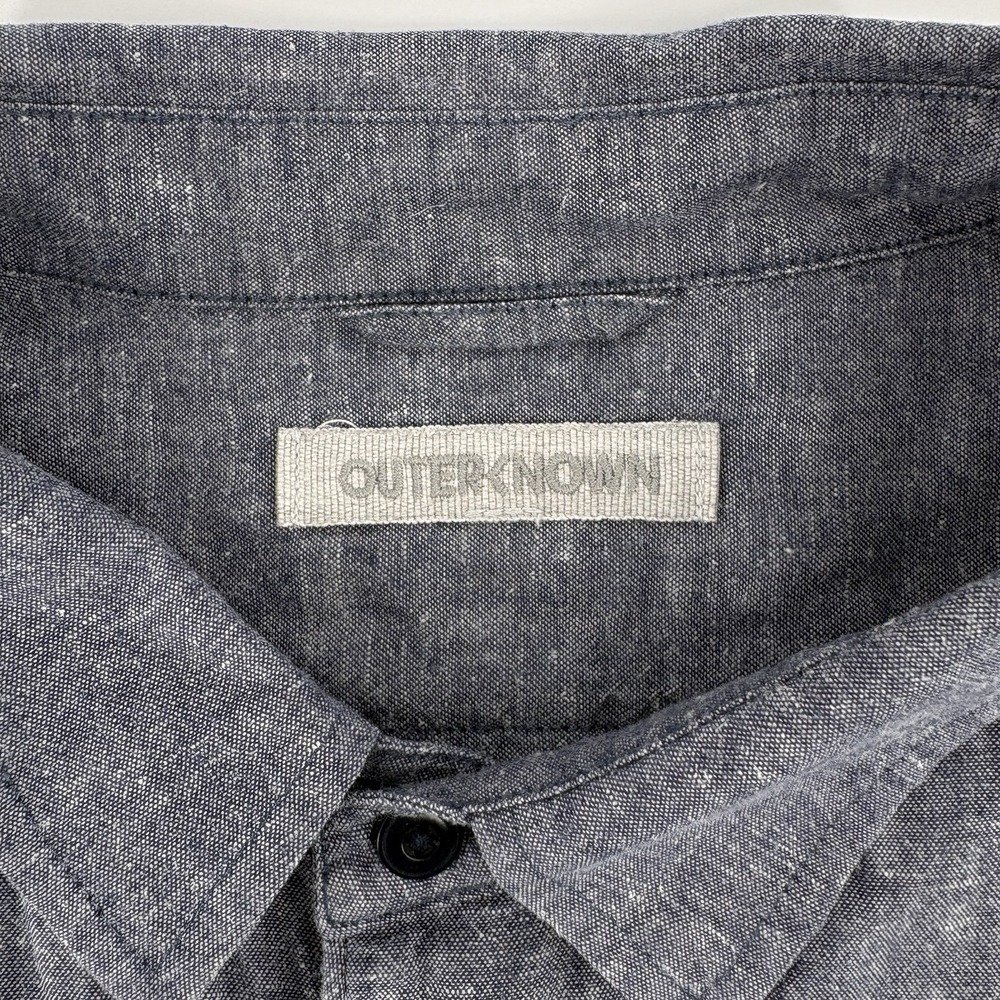 Outerknown Shirt Mens Extra Large Blue Chambray Button Up Short Sleeve Hemp - Picture 4 of 10